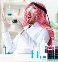 Arab chemist scientist testing quality of oil petrol