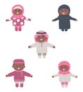 Arab children. Set. Baby girls and baby boys. Cute cartoon characters