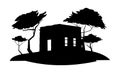 Arab clay hut. Silhouette composition. Middle Eastern adobe dwelling. Africa and Asia traditional house. Isolated on