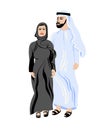 Arab couple in tradition muslim wearing abaya and long coat flat style