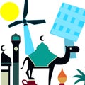 Arab culture solar wind farmer vector graphics