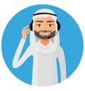 Arab customer service call center operator in headset on duty.