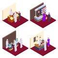 Arab 3d people, isometric arabs shopping vector concepts