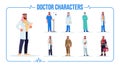 Arab doctor semi flat RGB color vector illustration set