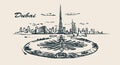 Arab Emirates Dubai skyline hand drawn. Dubai sketch style vector illustration.