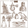 Arab Emirates travel sketch vector landmarks