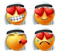 Arab emoticon of heart and love vector emoji set. Saudi arabian emoticon cute face in in love, broken, hurt and loved expression.