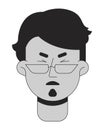 Arab eyeglasses man wincing in pain black and white 2D vector avatar illustration