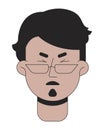 Arab eyeglasses man wincing in pain 2D linear vector avatar illustration