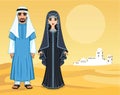 Arab fairy tale. Animation portrait of the beautiful Arabic family in ancient clothes.