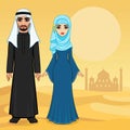 Arab fairy tale. Animation portrait of the beautiful Arabic family in ancient clothes. Royalty Free Stock Photo