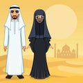 Arab fairy tale. Animation portrait of the beautiful Arabic family in ancient clothes.