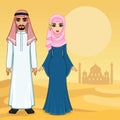 Arab fairy tale. Animation portrait of the beautiful Arabic family in ancient clothes.