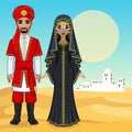 Arab fairy tale. Animation portrait of the beautiful Arabic family in ancient clothes.