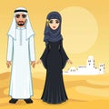 Arab fairy tale. Animation portrait of the beautiful Arabic family in ancient clothes.