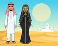 Arab fairy tale. Animation portrait of the beautiful Arabic family in ancient clothes.