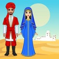 Arab fairy tale. Animation portrait of the beautiful Arabic family in ancient clothes.