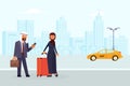 Arab family characters order a yellow taxi Royalty Free Stock Photo