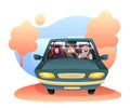 Arab family road trip flat vector illustration