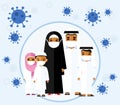 Arab family wearing protective medical mask protect them from COVID 19, coronavirus.