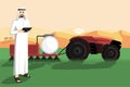 Arab farmer controls autonomous tractor.