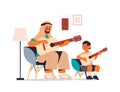 arab father teaching little son to play the guitar parenting fatherhood concept dad spending time with his kid