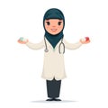 Arab Female Girl Cute Doctor with Pills in Hands Character Isolated Icon Medic Retro Cartoon Design Vector Illustration Royalty Free Stock Photo