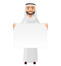 Arab iran business man holding white blank poster flat vector il