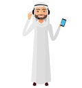 Arab iran operator man in headset customer service helpdesk service. Call center concept flat cartoon vector illustration Royalty Free Stock Photo