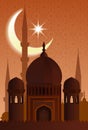 Arab islamic architecture. Mosque moonlit night