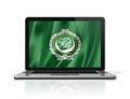 Arab League flag on laptop screen isolated on white. 3D illustration Royalty Free Stock Photo