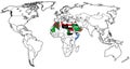 Arab League organization territory on world map