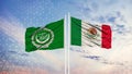 Arab League and Mexico flag waving in the wind against white cloudy blue sky together. Diplomacy concept, international relations Royalty Free Stock Photo