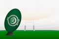 Arab League national team rugby ball on rugby stadium and goal posts, preparing for a penalty or free kick Royalty Free Stock Photo