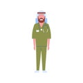 Arab male doctor with stethoscope arabic man in keffiyeh and green uniform hospital medicine worker cartoon character