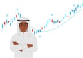 A arab man on the background of a Forex chart. Conceptual illustration on the topic of strategic planning in trading on