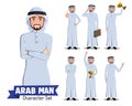 Arab man boss vector character set. Arabian male manager character in confident pose and gesture isolated in white background.