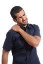 Arab man complaints with shoulder ache