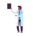 Arab man holding clipboard medical doctor phonendoscope healthcare concept profile icon arabic male full length flat Royalty Free Stock Photo