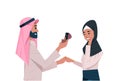 Arab man holding engagement ring proposing arabic woman marry him couple in love wedding marriage offer happy valentines