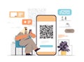 arab man holding smartphone businessman scanning qr code in online mobile app horizontal full length