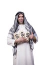 The arab man with money sacks isolated on white Royalty Free Stock Photo