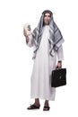 The arab man with money sacks isolated on white Royalty Free Stock Photo