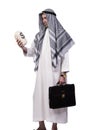 The arab man with money sacks isolated on white Royalty Free Stock Photo