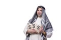 The arab man with money sacks isolated on white Royalty Free Stock Photo