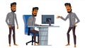 Arab Man Office Worker Vector. Business Set. Saudi, Emirates, Qatar, Uae. Face Emotions, Gestures. Adult Entrepreneur
