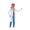 Arab man pointing hand medical doctor phonendoscope healthcare concept profile icon arabic male full length flat