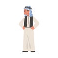 Arab Man Standing in Traditional Muslim Dress and Long Flowing Garment Vector Illustration