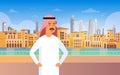 Arab Man Walking Modern City Building Cityscape Skyline Panorama Business Travel And Tourism Concept Royalty Free Stock Photo