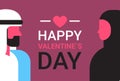 Arab man woman looking each other happy valentines day holiday concept arabic couple in love male female portrait